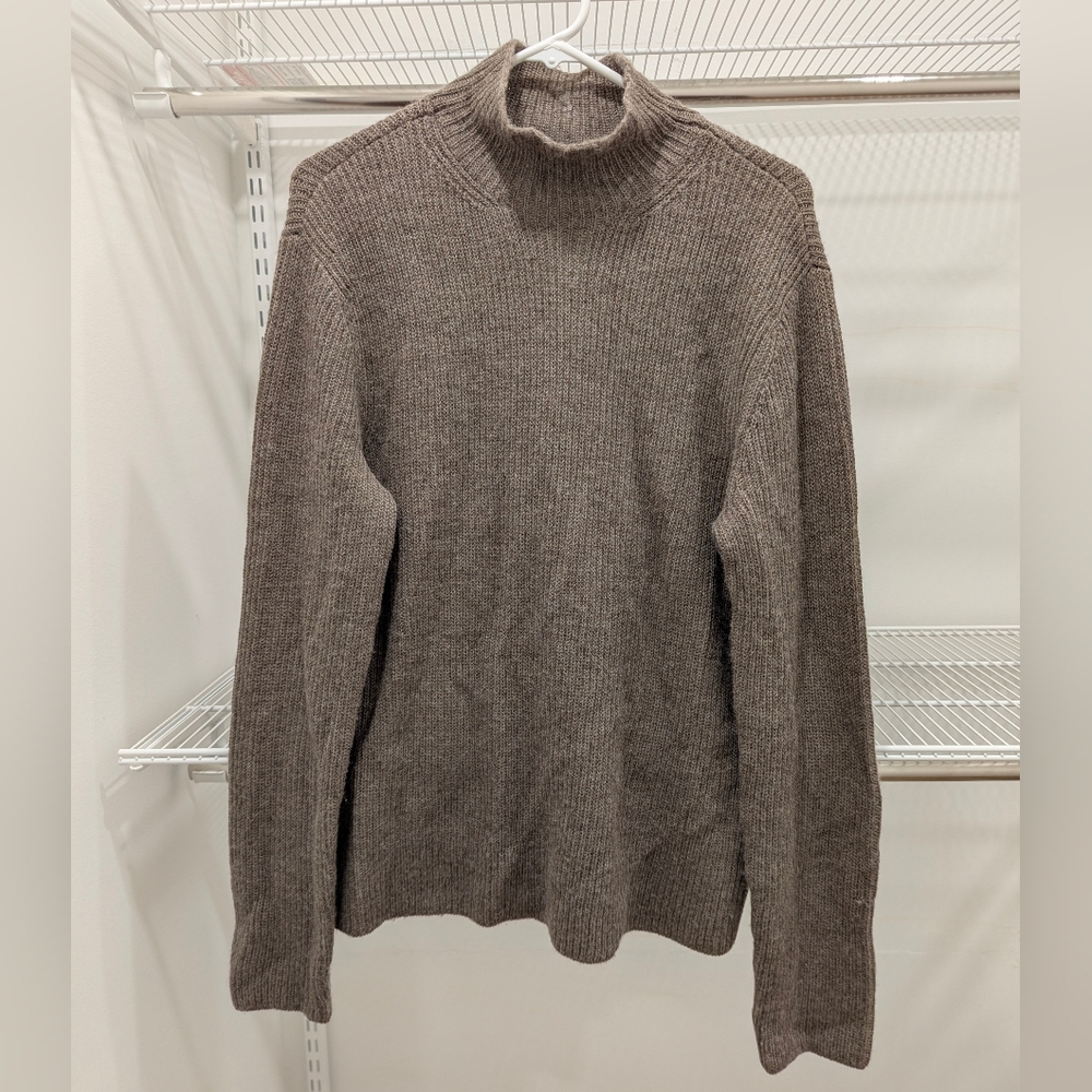 Theory Brown Tweed Alpaca Quarter Kneck Sweater